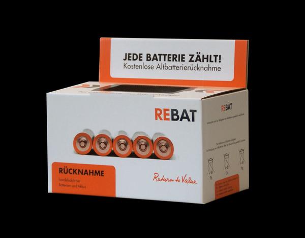 Sammelbox für Batterien des Reücknahmesystems REBAT